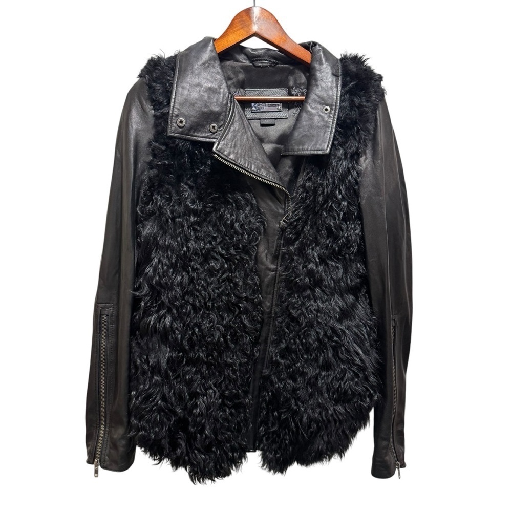 Mackage Mongolian Lamb Fur Leather Moto Jacket Size Small